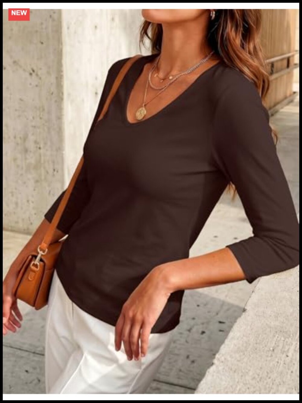 Women's 3/4 Sleeve Scoop Neck Cotton Slim Fit Basic T-Shirt - Picture 3 of 6